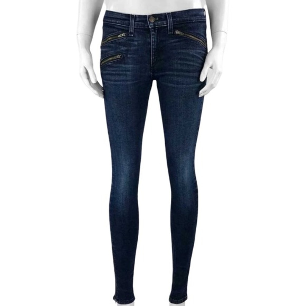 Rag & Bone Kensington Moto‎ Skinny Jeans Dark Indigo Ankle Zip W1522K520ND Sz 25 - Picture 2 of 13